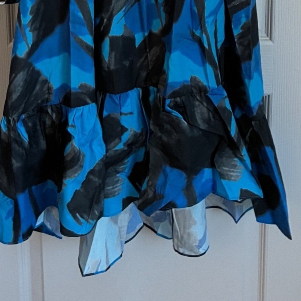 Hutch Blue Black Abstract Floral Cut-Out Midi Dress Tiered High-Low Cotton NWT - Picture 10 of 11